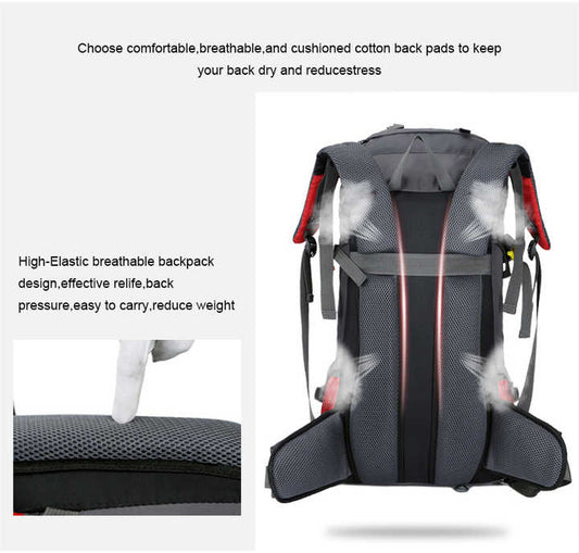 RED - GO BAG - 60L Waterproof Hiking Backpack - FREE DELIVERY